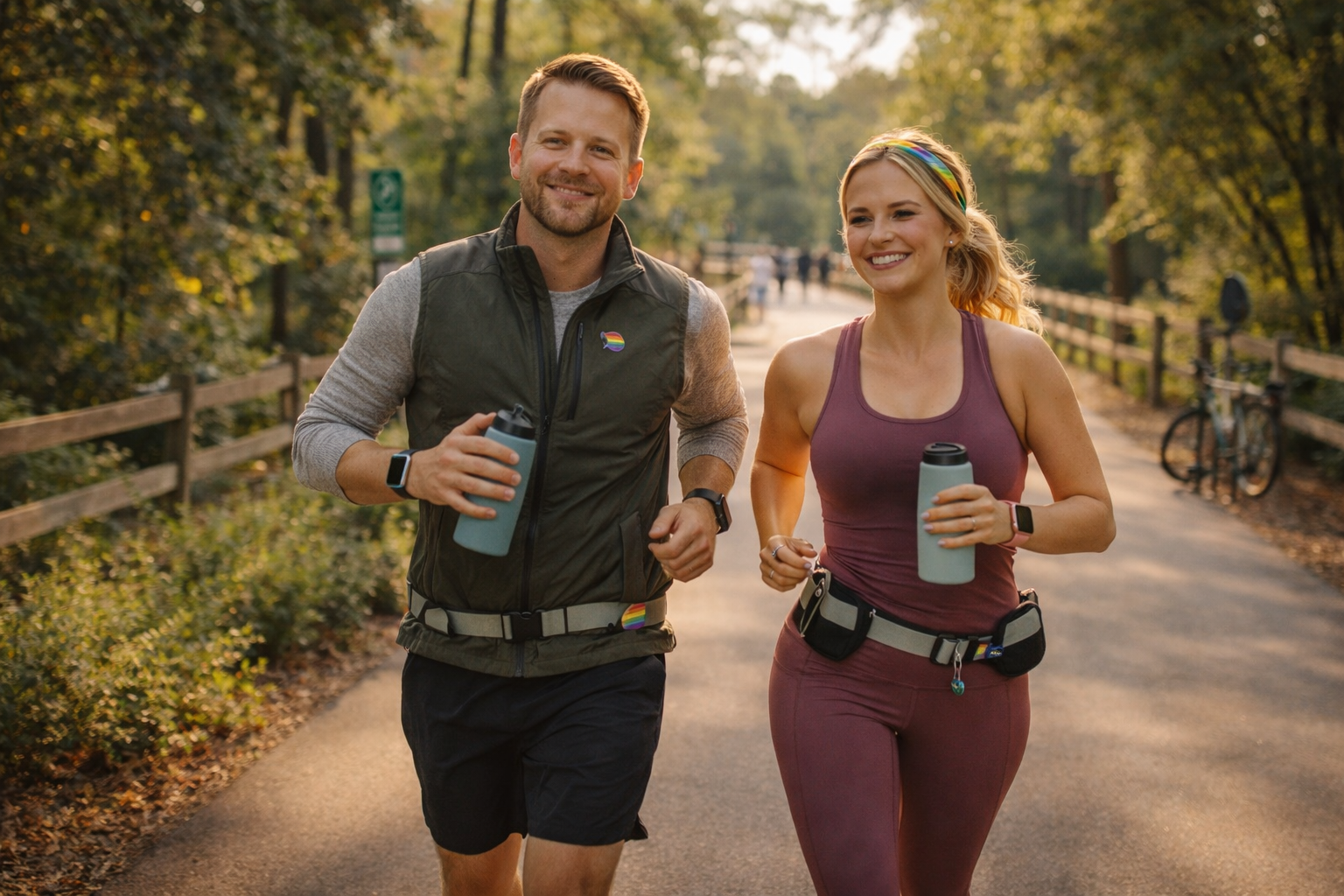 Chase and Ashleigh jogging on the Swamp Rabbit Trail
