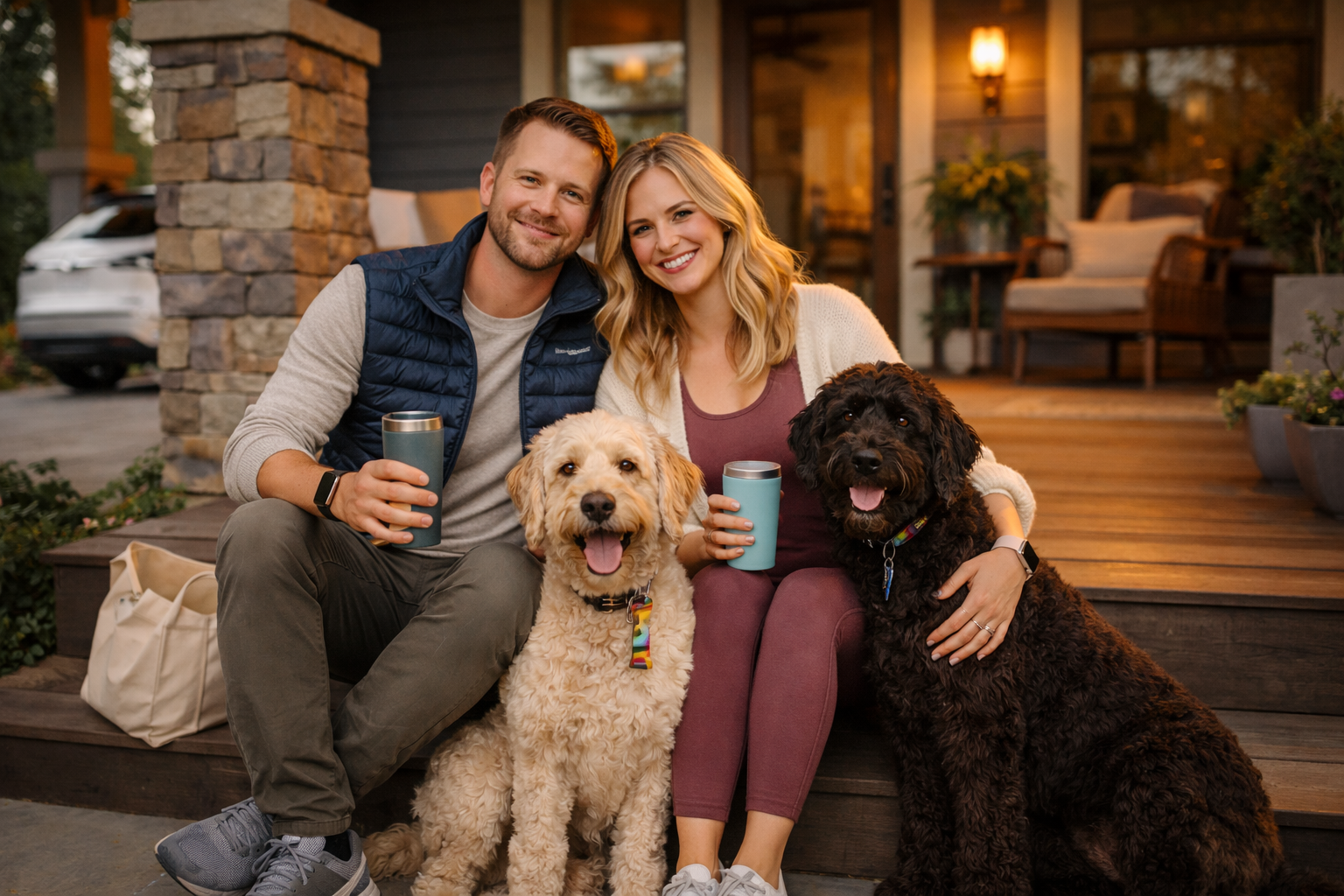 Chase and Ashleigh Hartwell-Morrison on their porch